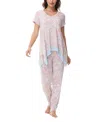 Lori Goldstein Women's Printed Short Sleeve Tunic With Pant Pajama Set In Cheetah