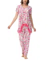 Lori Goldstein Women's Printed Short Sleeve Tunic With Pant Pajama Set In Cutout Floral