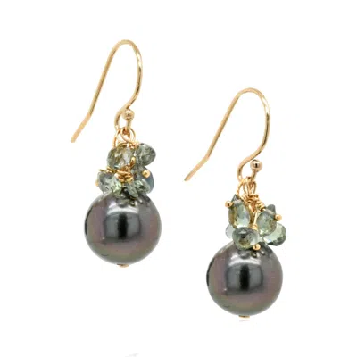 Lori Kaplan Design Women's Black / Grey / Gold Black Tahitian Pearl With Grey Sapphire Gold Earrings
