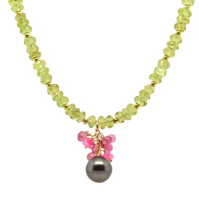 Lori Kaplan Design Women's Black / Pink / Green Peridot Necklace With Black Tahitian Pearl Pink Gemstone Charm In Multi