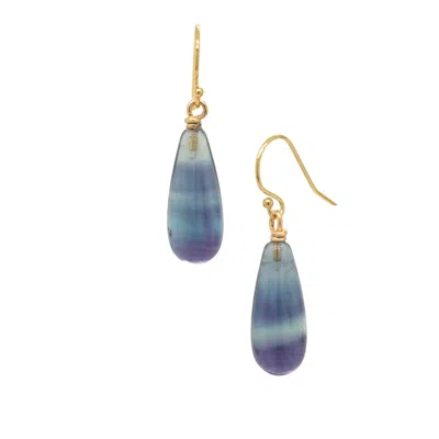 Lori Kaplan Design Women's Blue / Gold / Green Fluorite Drop Gold Earrings Viii In Multi
