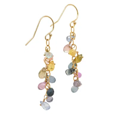Lori Kaplan Design Women's Blue / Gold Multi Sapphire Chain Dangle Earrings