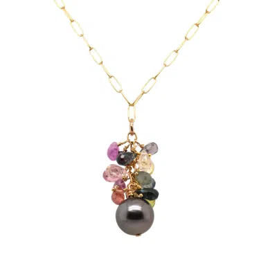 Lori Kaplan Design Women's Blue / Gold Sapphire With Black Tahitian Pearl Gold Necklace In Multi