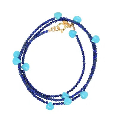 Lori Kaplan Design Women's Blue / Gold Triple Wrap Lapis With Sleeping Beauty Turquoise Bracelet