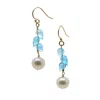 Lori Kaplan Design Women's Blue / Gold / White Sky Blue Topaz With Pearl Gold Earrings In Multi
