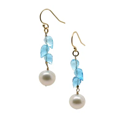 Lori Kaplan Design Women's Blue / Gold / White Sky Blue Topaz With Pearl Gold Earrings In Multi