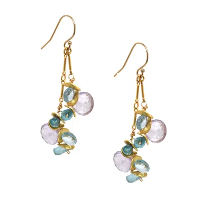 Lori Kaplan Design Women's Blue / Pink Signature Sunset Gold Earrings In Multi