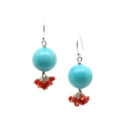 Lori Kaplan Design Women's Blue / Red / Silver Amazonite Rounds With Coral Silver Earrings In Multi