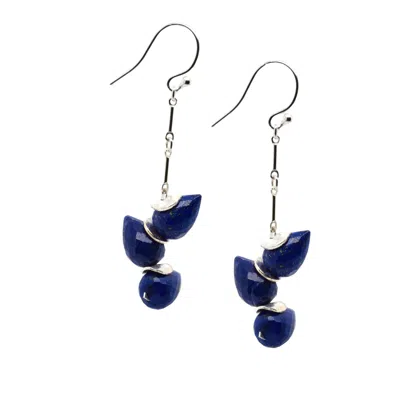 Lori Kaplan Design Women's Blue / Silver Lapis Silver Herringbone Earrings In Multi