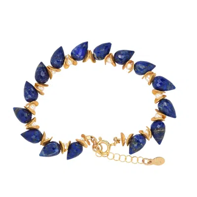 Lori Kaplan Design Women's Blue / White / Gold Signature Lapis & Pearl Gold Bracelet