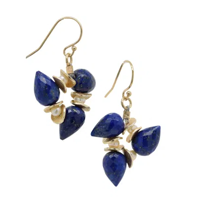 Lori Kaplan Design Women's Blue / White / Gold Signature Lapis With Pearl Gold Earrings