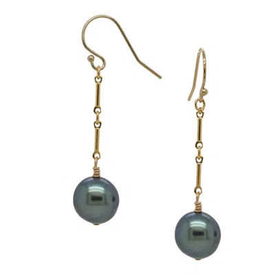 Lori Kaplan Design Women's Gold / Black Black Tahitian Pearl Gold Drop Earring