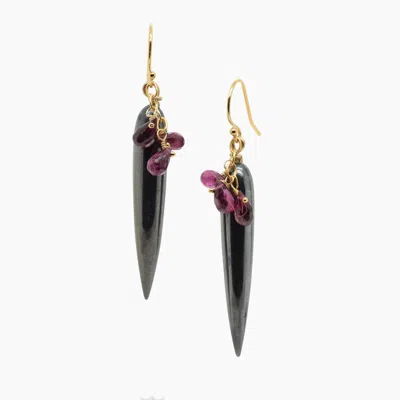 Lori Kaplan Design Women's Gold / Black / Purple Hematite And Purple Garnet Gold Earrings In Multi