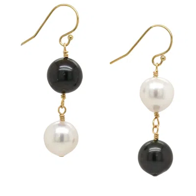 Lori Kaplan Design Women's Gold / Black / White Black Tahitian Pearl With White Pearl Mix Match Gold Earring