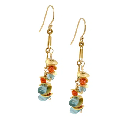 Lori Kaplan Design Women's Gold / Blue / Red Signature Aqua Apatite Earrings With Coral In Multi