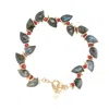 Lori Kaplan Design Women's Gold / Grey / Red Signature Labradorite Herringbone With Ruby Gold Bracelet