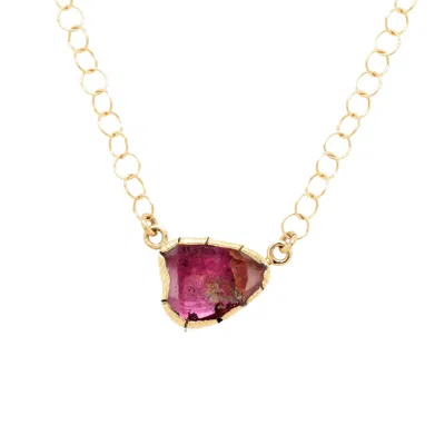 Lori Kaplan Design Women's Gold / Red Watermelon Tourmaline Gold Necklace Too In Multi