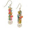 Lori Kaplan Design Women's Gold / White Multi-colored Opals With White Pearl Gold Earrings In Multi