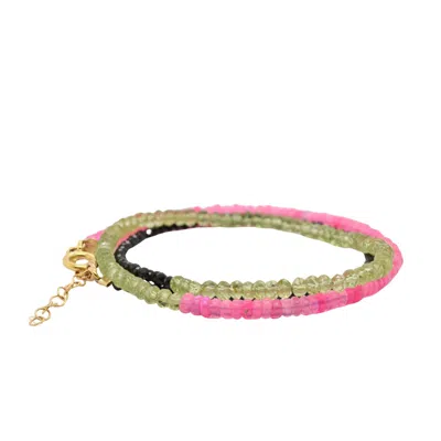 Lori Kaplan Design Women's Green / Black / Pink Triple Wrap Bracelet Pink Opal, Peridot, Spinel In Purple