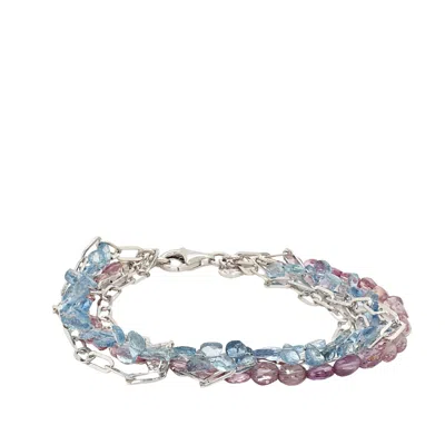 Lori Kaplan Design Women's Purple / Blue / Silver Four Strand Aquamarine, Malaya Garnet And Sterling Bracelet In Multi