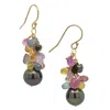 Lori Kaplan Design Women's Sapphire Cluster With Black Tahitian Pearl Earrings In Black