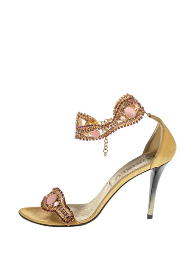 Pre-owned Loriblu 100mm Embellished Heeled Sandals In Gold