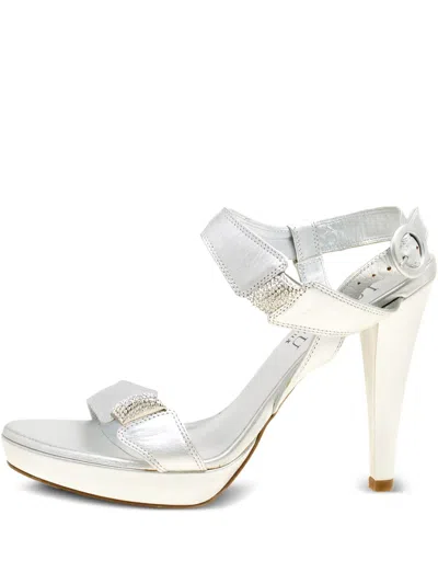 Pre-owned Loriblu 110mm Crystal-buckle Sandals In Gray