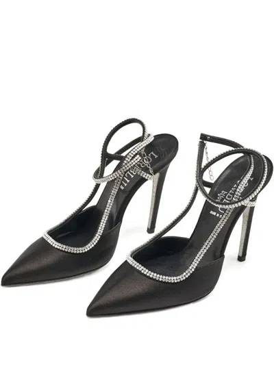 Pre-owned Loriblu 120mm Satin Crystal Pumps In Black