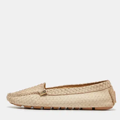 Pre-owned Loriblu Beige Python Embossed Leather Slip On Loafers Size 38