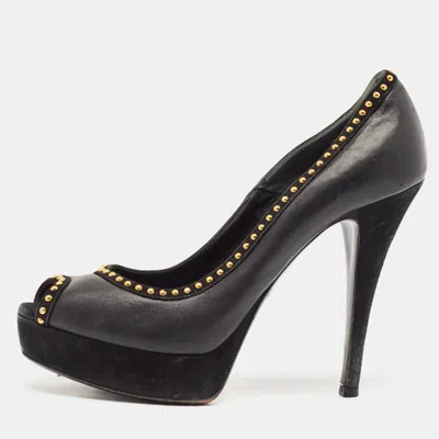 Loriblu Black Leather Peep Toe Platform Pumps In Gray