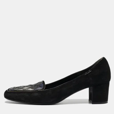 Loriblu Black Suede Block Heel Loafer Pumps