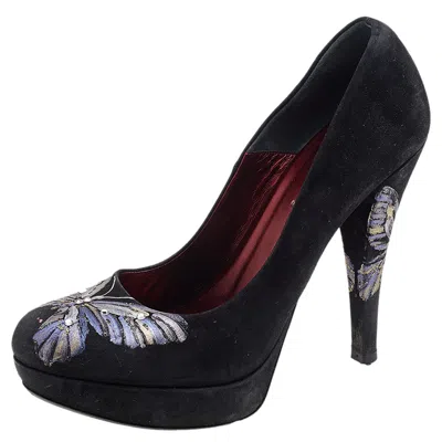 Loriblu Black Suede Butterfly Print Platform Pumps