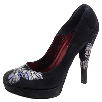 Loriblu Black Suede Butterfly Print Platform Pumps In Animal Print