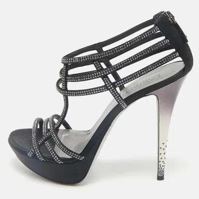 Loriblu Black Suede Crystal Embellished Platform Sandals Size 40