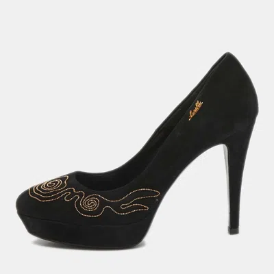 Pre-owned Loriblu Black Suede Embellished Platform Pumps Size 38.5