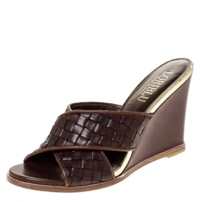 Loriblu Brown/gold Woven Criss Cross Leather Wedge Sandals Size 38