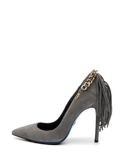 Pre-owned Loriblu Chain-fringe Pointed-toe Pumps In Gray
