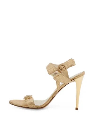 Pre-owned Loriblu Crystal-embellished Ankle-strap Sandals In Gold