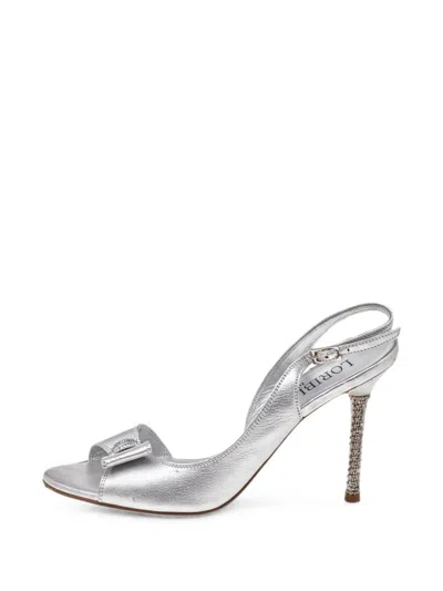 Pre-owned Loriblu Crystal-embellished Ankle-strap Sandals In Silver
