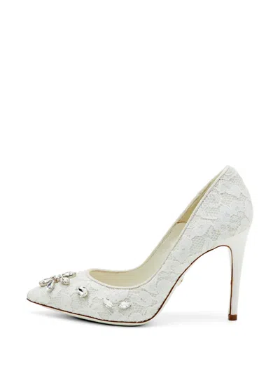 Pre-owned Loriblu Crystal-embellished Lace Pumps In White