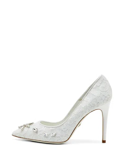 Pre-owned Loriblu Crystal-embellished Lace Pumps In White
