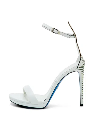 Pre-owned Loriblu Crystal-embellished Leaf-motif Sandals In White