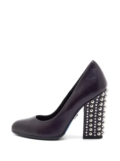 Pre-owned Loriblu Crystal-studded Block-heel Pumps In Purple