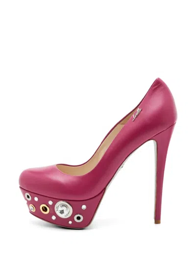 Pre-owned Loriblu Eyelet Crystal-embellished Platform Pumps In Pink