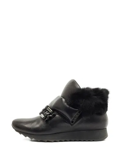 Pre-owned Loriblu Faux-fur Leather Sneakers In Black