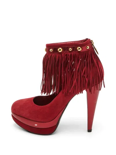 Pre-owned Loriblu Fringed Studded Pumps In Red