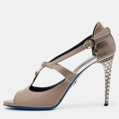 Loriblu Grey Leather Ankle Strap Sandals In Brown