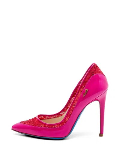 Pre-owned Loriblu Lace-overlay Heeled Pumps In Pink