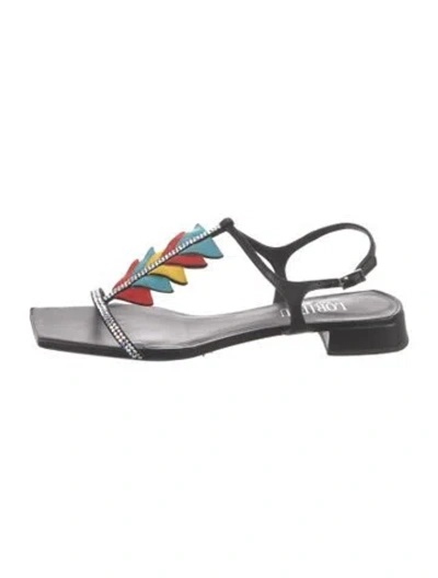 Pre-owned Loriblu Leather Colorblock Pattern Slingback Sandals In Black