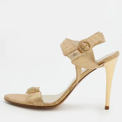 Loriblu Metallic Gold Leather Crystal Embellished Ankle Strap Sandals